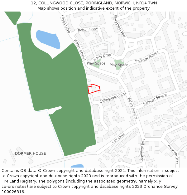 12, COLLINGWOOD CLOSE, PORINGLAND, NORWICH, NR14 7WN: Location map and indicative extent of plot