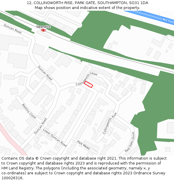 12, COLLINGWORTH RISE, PARK GATE, SOUTHAMPTON, SO31 1DA: Location map and indicative extent of plot