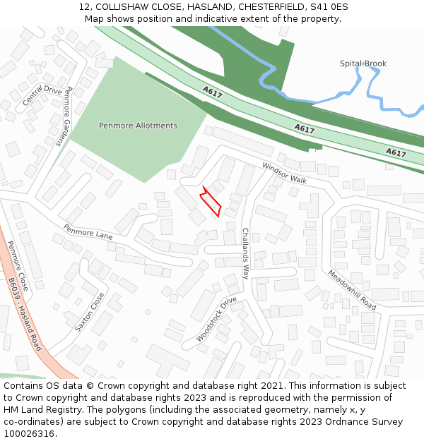 12, COLLISHAW CLOSE, HASLAND, CHESTERFIELD, S41 0ES: Location map and indicative extent of plot