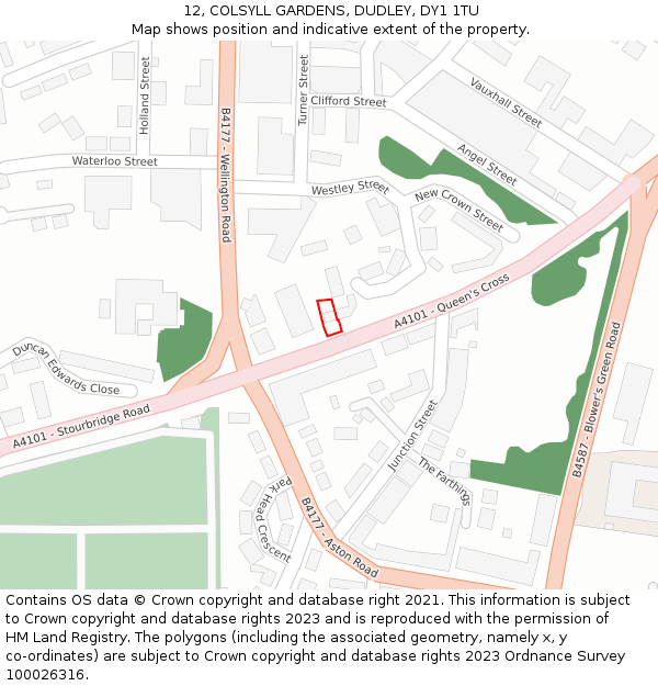 12, COLSYLL GARDENS, DUDLEY, DY1 1TU: Location map and indicative extent of plot