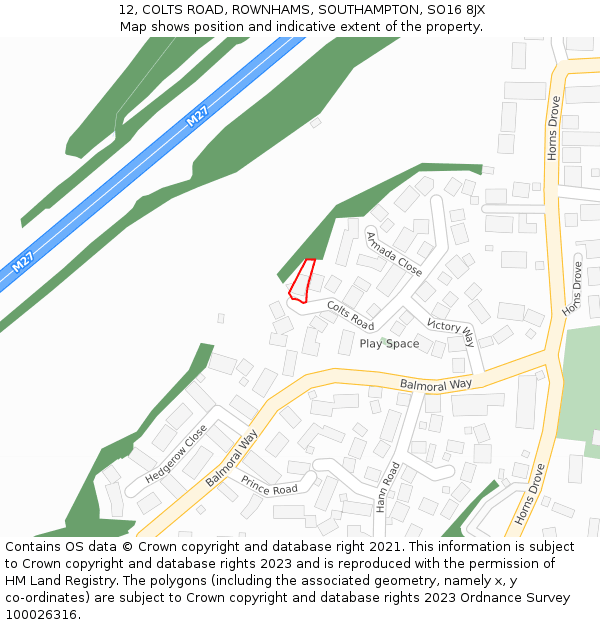 12, COLTS ROAD, ROWNHAMS, SOUTHAMPTON, SO16 8JX: Location map and indicative extent of plot