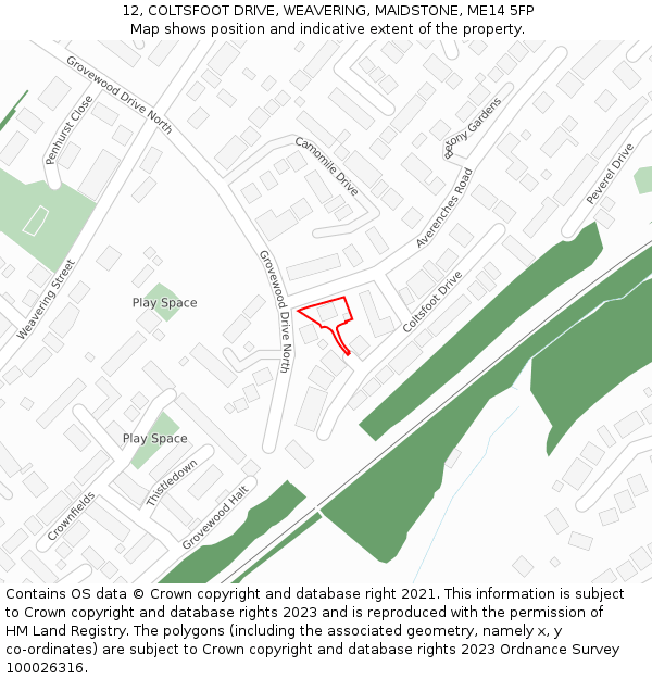 12, COLTSFOOT DRIVE, WEAVERING, MAIDSTONE, ME14 5FP: Location map and indicative extent of plot