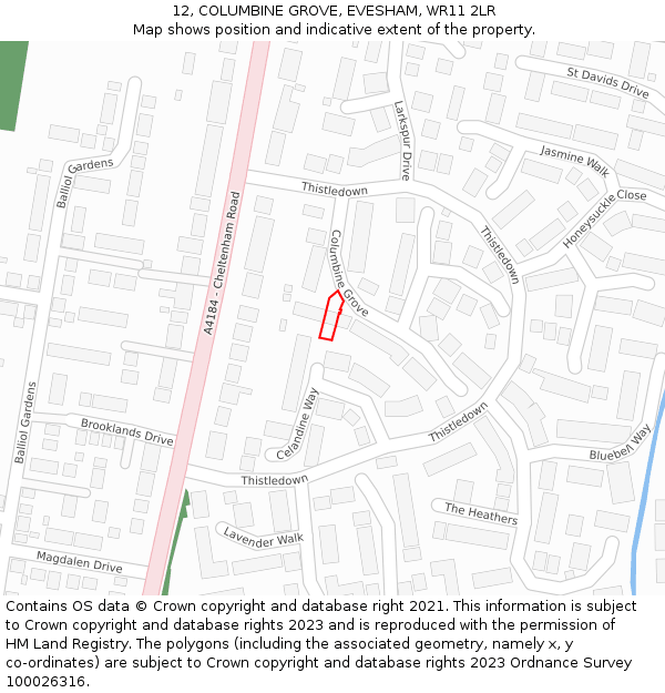 12, COLUMBINE GROVE, EVESHAM, WR11 2LR: Location map and indicative extent of plot