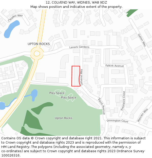 12, COLVEND WAY, WIDNES, WA8 9DZ: Location map and indicative extent of plot