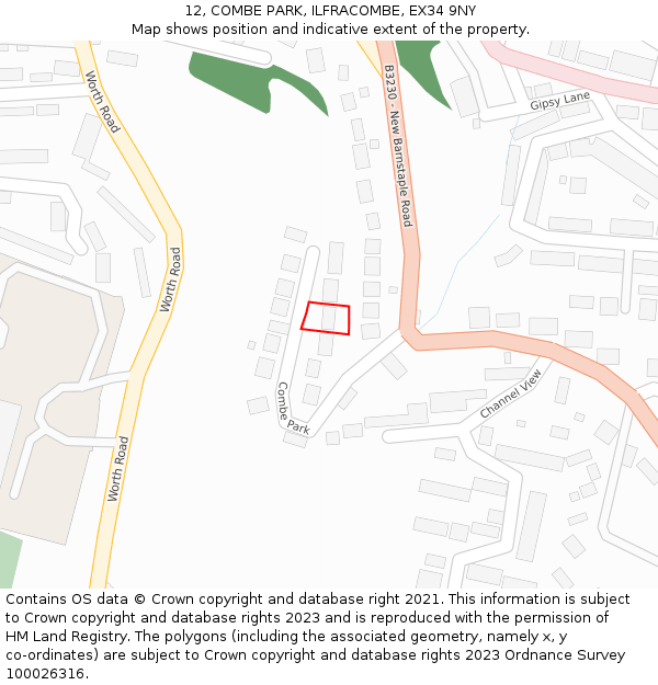 12, COMBE PARK, ILFRACOMBE, EX34 9NY: Location map and indicative extent of plot