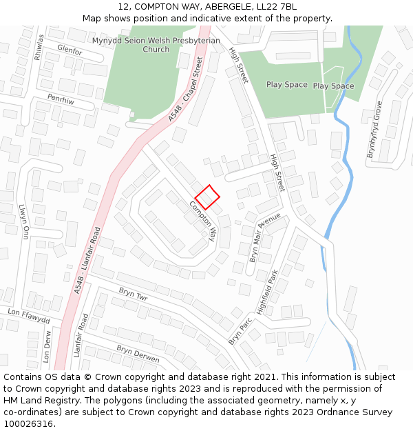 12, COMPTON WAY, ABERGELE, LL22 7BL: Location map and indicative extent of plot