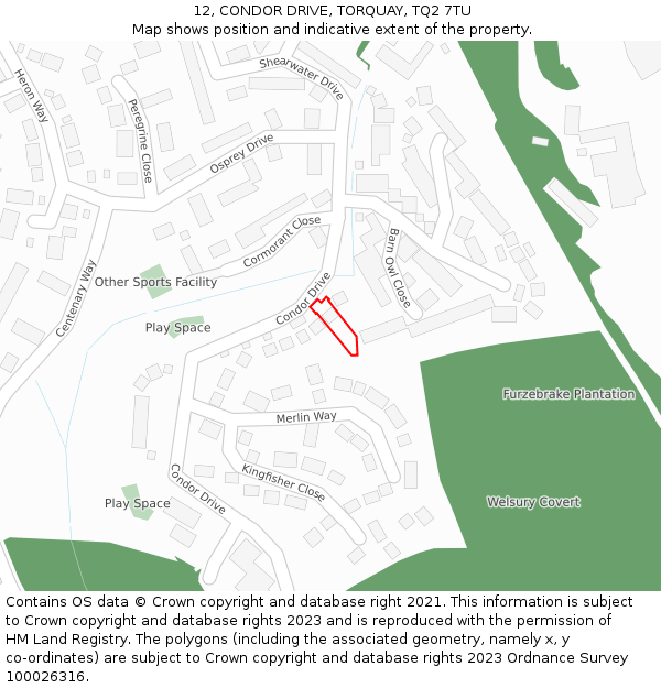 12, CONDOR DRIVE, TORQUAY, TQ2 7TU: Location map and indicative extent of plot