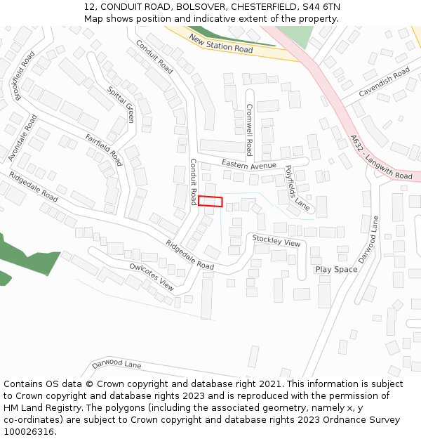 12, CONDUIT ROAD, BOLSOVER, CHESTERFIELD, S44 6TN: Location map and indicative extent of plot