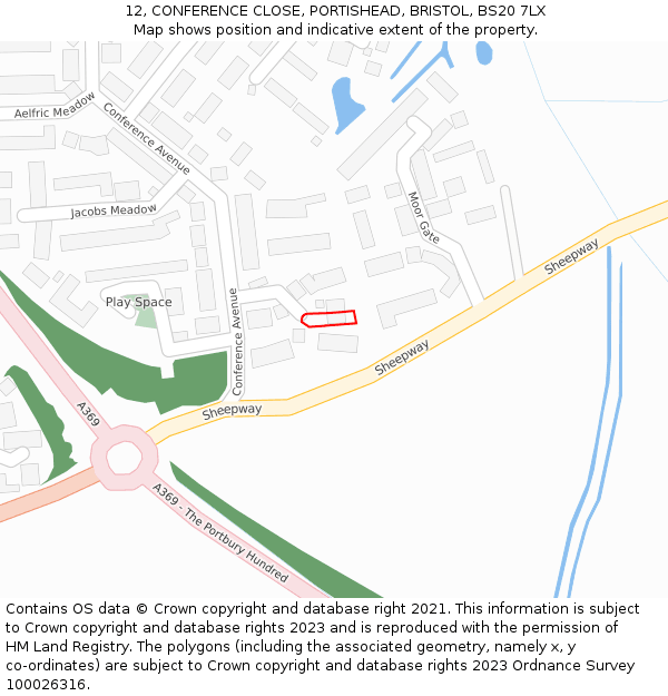 12, CONFERENCE CLOSE, PORTISHEAD, BRISTOL, BS20 7LX: Location map and indicative extent of plot
