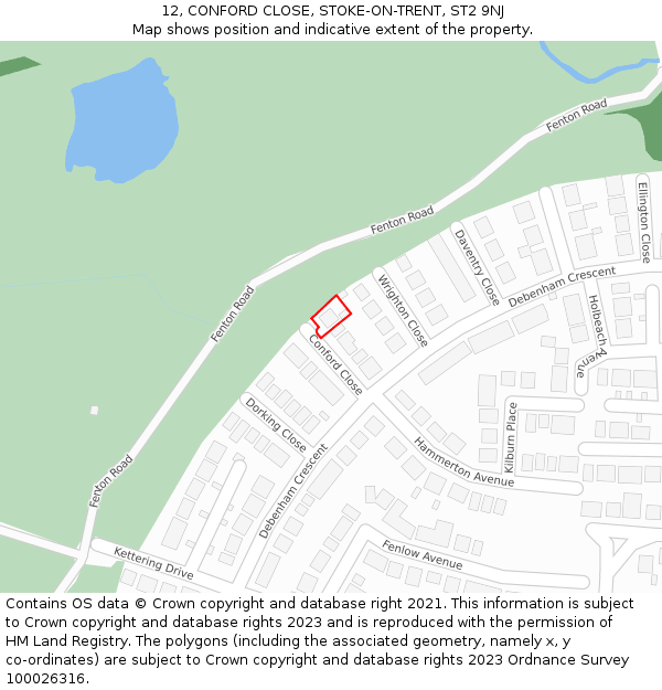 12, CONFORD CLOSE, STOKE-ON-TRENT, ST2 9NJ: Location map and indicative extent of plot