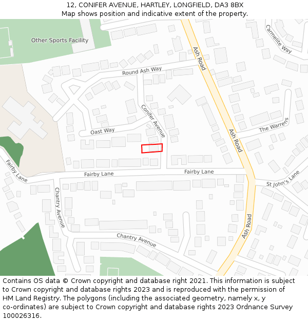 12, CONIFER AVENUE, HARTLEY, LONGFIELD, DA3 8BX: Location map and indicative extent of plot