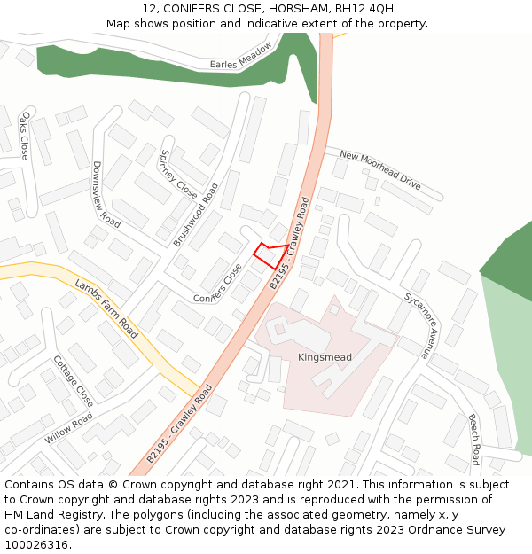 12, CONIFERS CLOSE, HORSHAM, RH12 4QH: Location map and indicative extent of plot