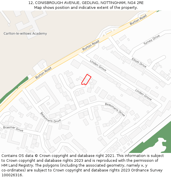 12, CONISBROUGH AVENUE, GEDLING, NOTTINGHAM, NG4 2RE: Location map and indicative extent of plot