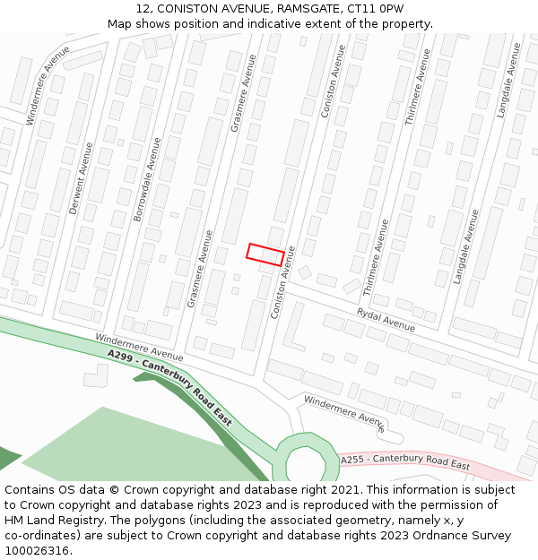 12, CONISTON AVENUE, RAMSGATE, CT11 0PW: Location map and indicative extent of plot