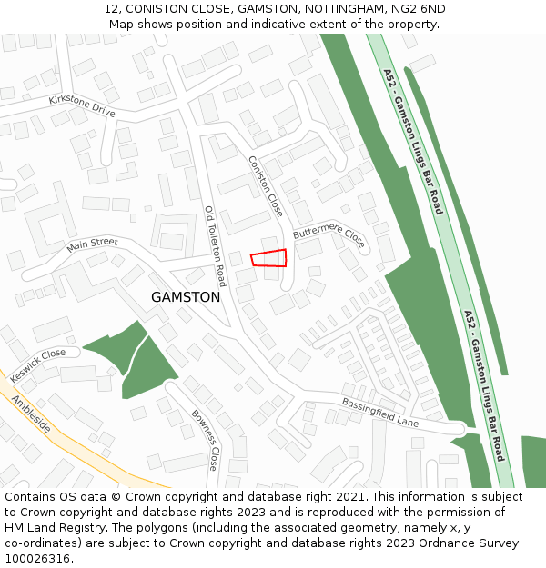 12, CONISTON CLOSE, GAMSTON, NOTTINGHAM, NG2 6ND: Location map and indicative extent of plot