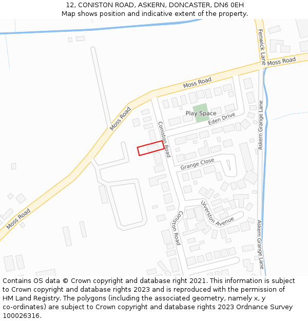 12, CONISTON ROAD, ASKERN, DONCASTER, DN6 0EH: Location map and indicative extent of plot