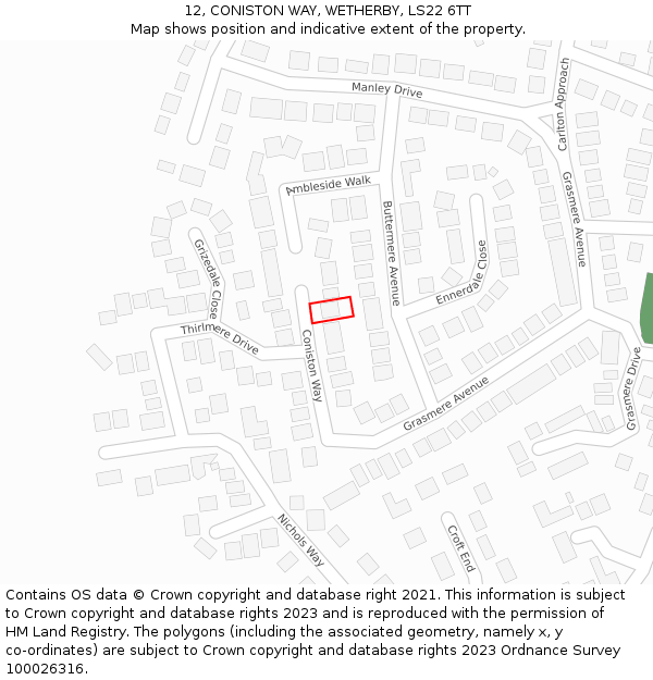 12, CONISTON WAY, WETHERBY, LS22 6TT: Location map and indicative extent of plot