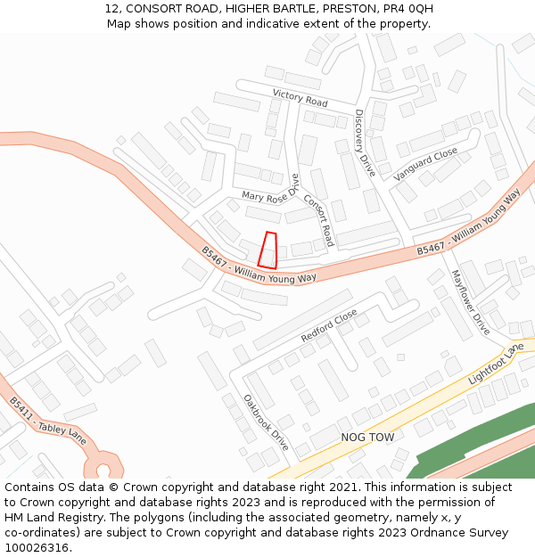 12, CONSORT ROAD, HIGHER BARTLE, PRESTON, PR4 0QH: Location map and indicative extent of plot