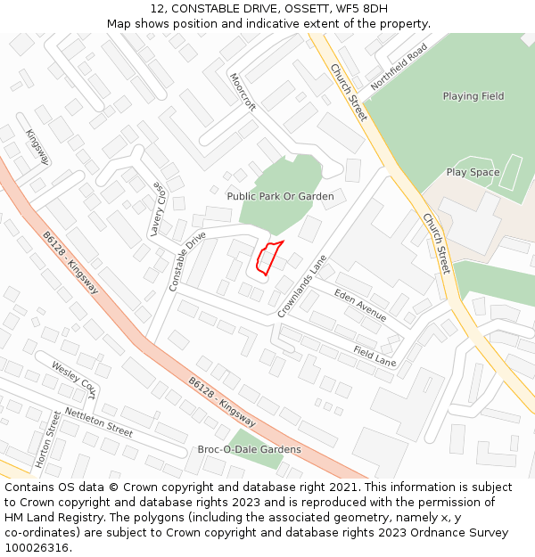 12, CONSTABLE DRIVE, OSSETT, WF5 8DH: Location map and indicative extent of plot