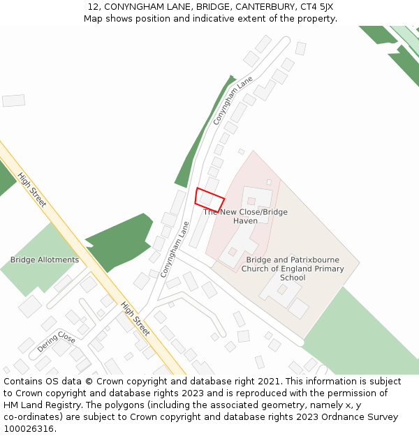 12, CONYNGHAM LANE, BRIDGE, CANTERBURY, CT4 5JX: Location map and indicative extent of plot