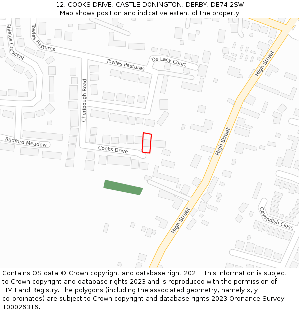 12, COOKS DRIVE, CASTLE DONINGTON, DERBY, DE74 2SW: Location map and indicative extent of plot