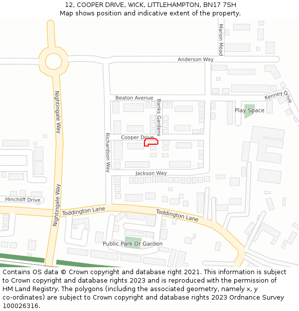 12, COOPER DRIVE, WICK, LITTLEHAMPTON, BN17 7SH: Location map and indicative extent of plot