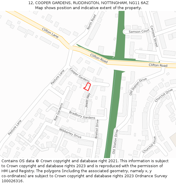 12, COOPER GARDENS, RUDDINGTON, NOTTINGHAM, NG11 6AZ: Location map and indicative extent of plot