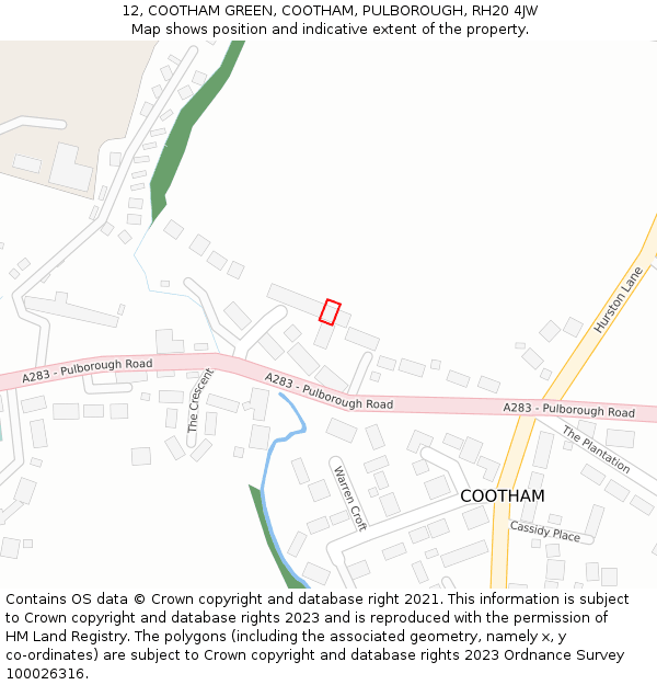 12, COOTHAM GREEN, COOTHAM, PULBOROUGH, RH20 4JW: Location map and indicative extent of plot