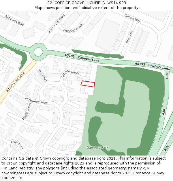 12, COPPICE GROVE, LICHFIELD, WS14 9PR: Location map and indicative extent of plot