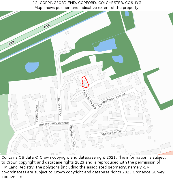 12, COPPINGFORD END, COPFORD, COLCHESTER, CO6 1YG: Location map and indicative extent of plot