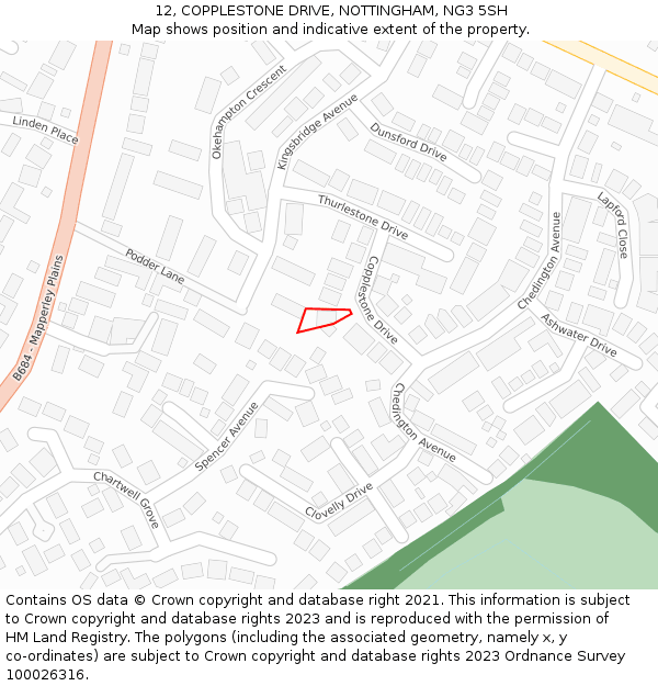 12, COPPLESTONE DRIVE, NOTTINGHAM, NG3 5SH: Location map and indicative extent of plot