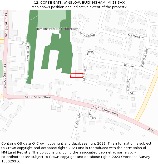 12, COPSE GATE, WINSLOW, BUCKINGHAM, MK18 3HX: Location map and indicative extent of plot