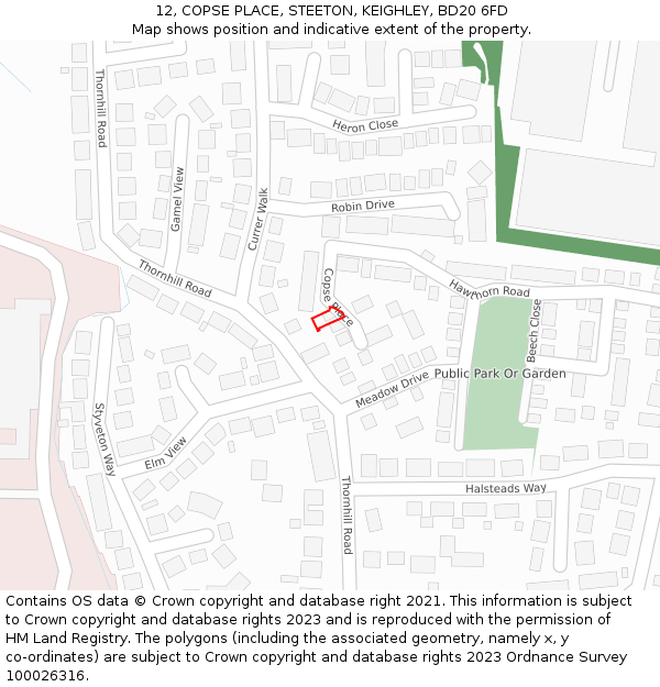 12, COPSE PLACE, STEETON, KEIGHLEY, BD20 6FD: Location map and indicative extent of plot
