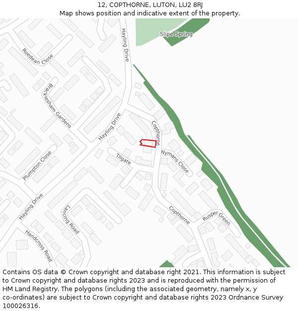 12, COPTHORNE, LUTON, LU2 8RJ: Location map and indicative extent of plot