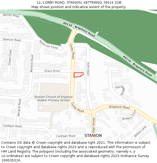 12, CORBY ROAD, STANION, KETTERING, NN14 1DB: Location map and indicative extent of plot