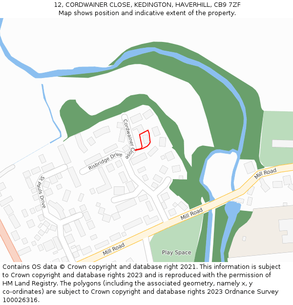 12, CORDWAINER CLOSE, KEDINGTON, HAVERHILL, CB9 7ZF: Location map and indicative extent of plot