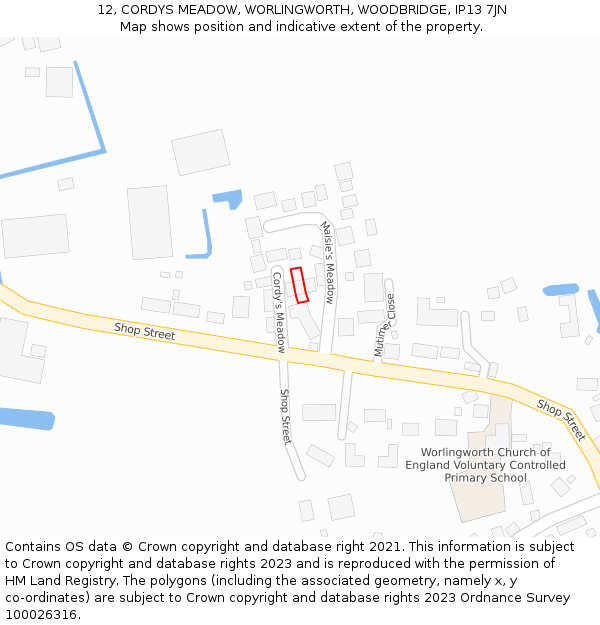 12, CORDYS MEADOW, WORLINGWORTH, WOODBRIDGE, IP13 7JN: Location map and indicative extent of plot