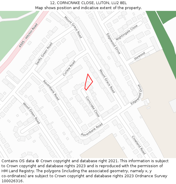 12, CORNCRAKE CLOSE, LUTON, LU2 8EL: Location map and indicative extent of plot