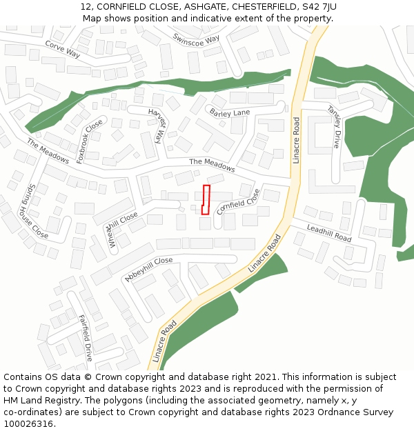 12, CORNFIELD CLOSE, ASHGATE, CHESTERFIELD, S42 7JU: Location map and indicative extent of plot
