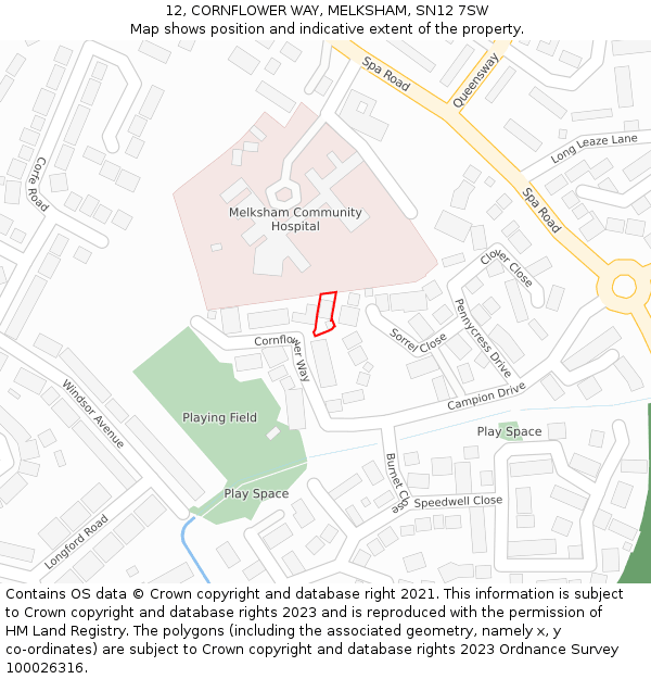 12, CORNFLOWER WAY, MELKSHAM, SN12 7SW: Location map and indicative extent of plot