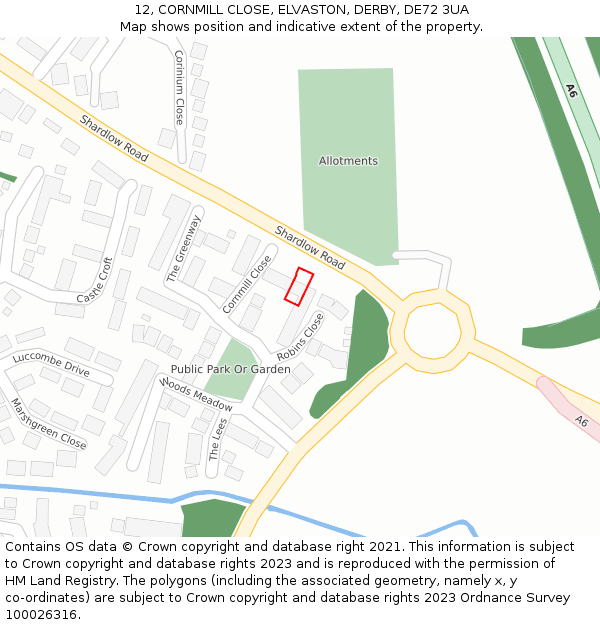 12, CORNMILL CLOSE, ELVASTON, DERBY, DE72 3UA: Location map and indicative extent of plot