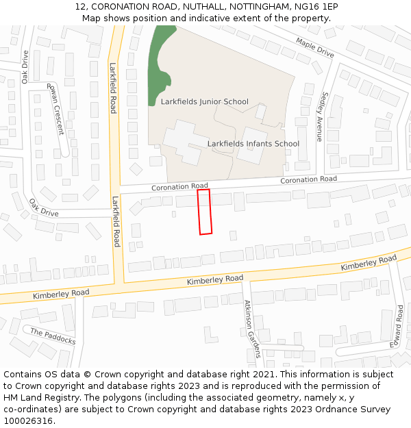 12, CORONATION ROAD, NUTHALL, NOTTINGHAM, NG16 1EP: Location map and indicative extent of plot