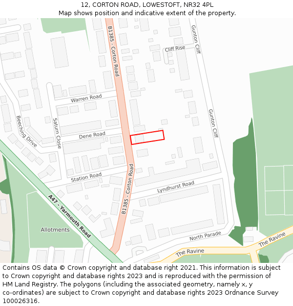 12, CORTON ROAD, LOWESTOFT, NR32 4PL: Location map and indicative extent of plot