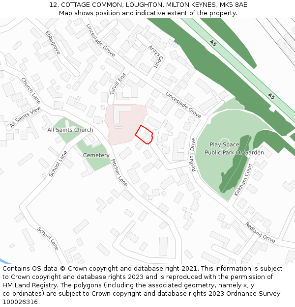 12, COTTAGE COMMON, LOUGHTON, MILTON KEYNES, MK5 8AE: Location map and indicative extent of plot