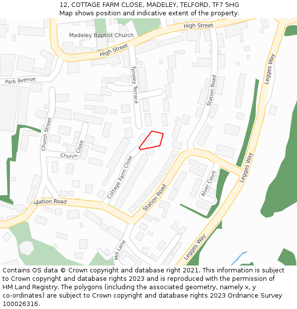 12, COTTAGE FARM CLOSE, MADELEY, TELFORD, TF7 5HG: Location map and indicative extent of plot