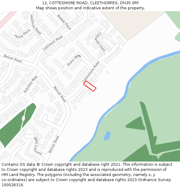 12, COTTESMORE ROAD, CLEETHORPES, DN35 0RY: Location map and indicative extent of plot