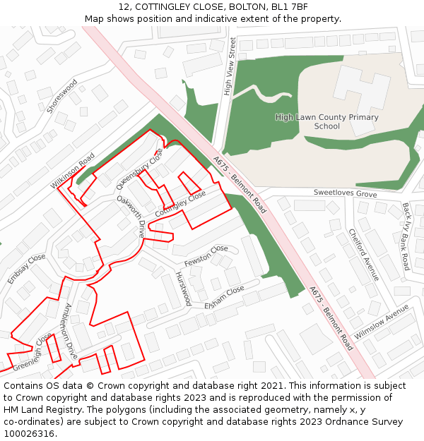 12, COTTINGLEY CLOSE, BOLTON, BL1 7BF: Location map and indicative extent of plot