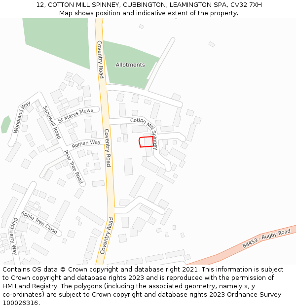 12, COTTON MILL SPINNEY, CUBBINGTON, LEAMINGTON SPA, CV32 7XH: Location map and indicative extent of plot