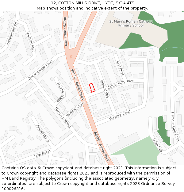 12, COTTON MILLS DRIVE, HYDE, SK14 4TS: Location map and indicative extent of plot