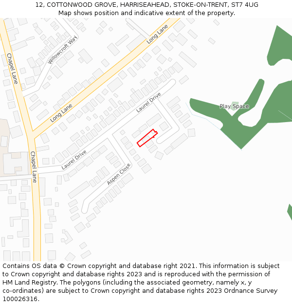 12, COTTONWOOD GROVE, HARRISEAHEAD, STOKE-ON-TRENT, ST7 4UG: Location map and indicative extent of plot